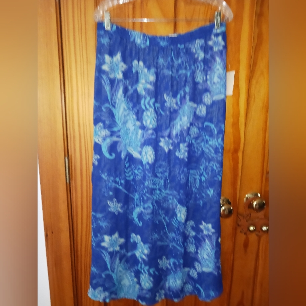Coldwater Creek Reversible Skirt Petite Large Blue NWT